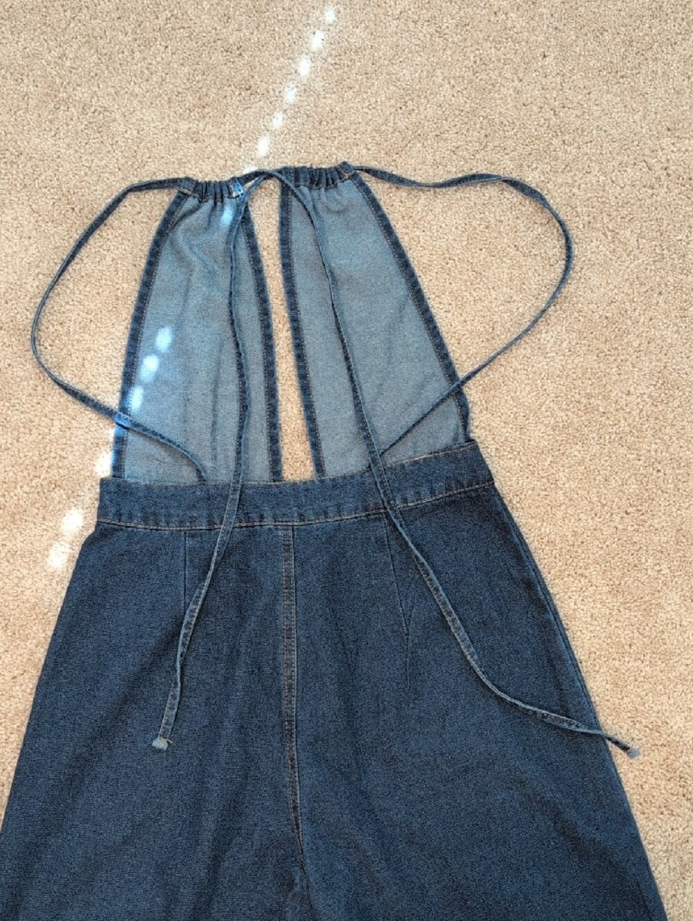 Dark Blue Wide Leg Denim Jumpsuit - Picture 3 of 3